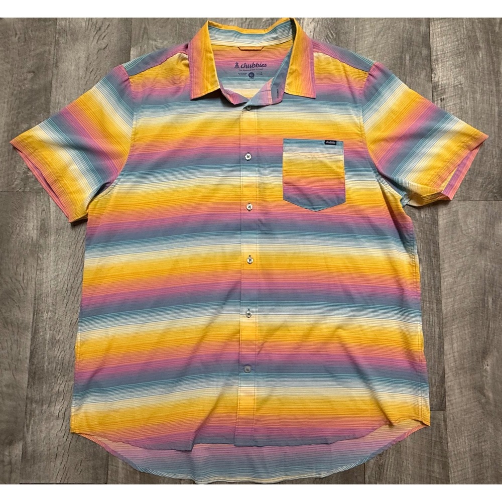 Chubbies Mens XL Short Sleeve Button Down Shirt Multi Color Stripe Performance